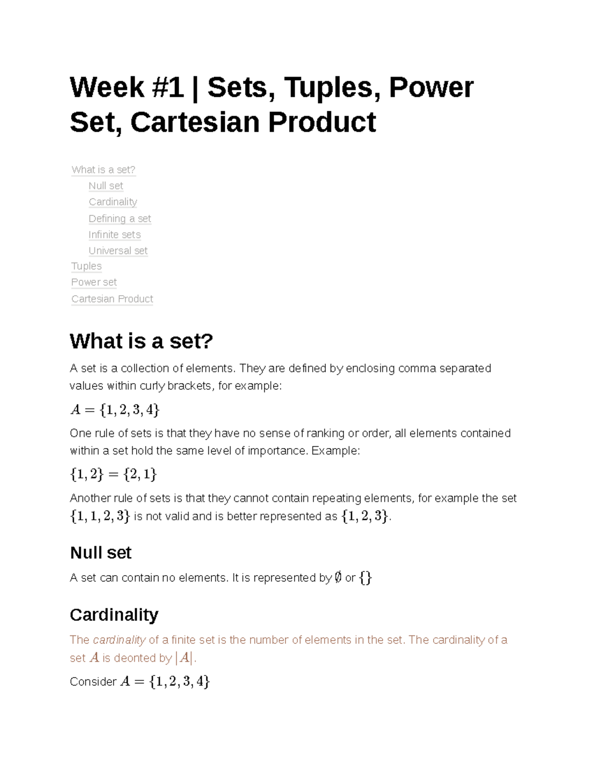 Week 1 Sets, Tuples, Power Set, Cartesian Product - Week #1 | Sets ...
