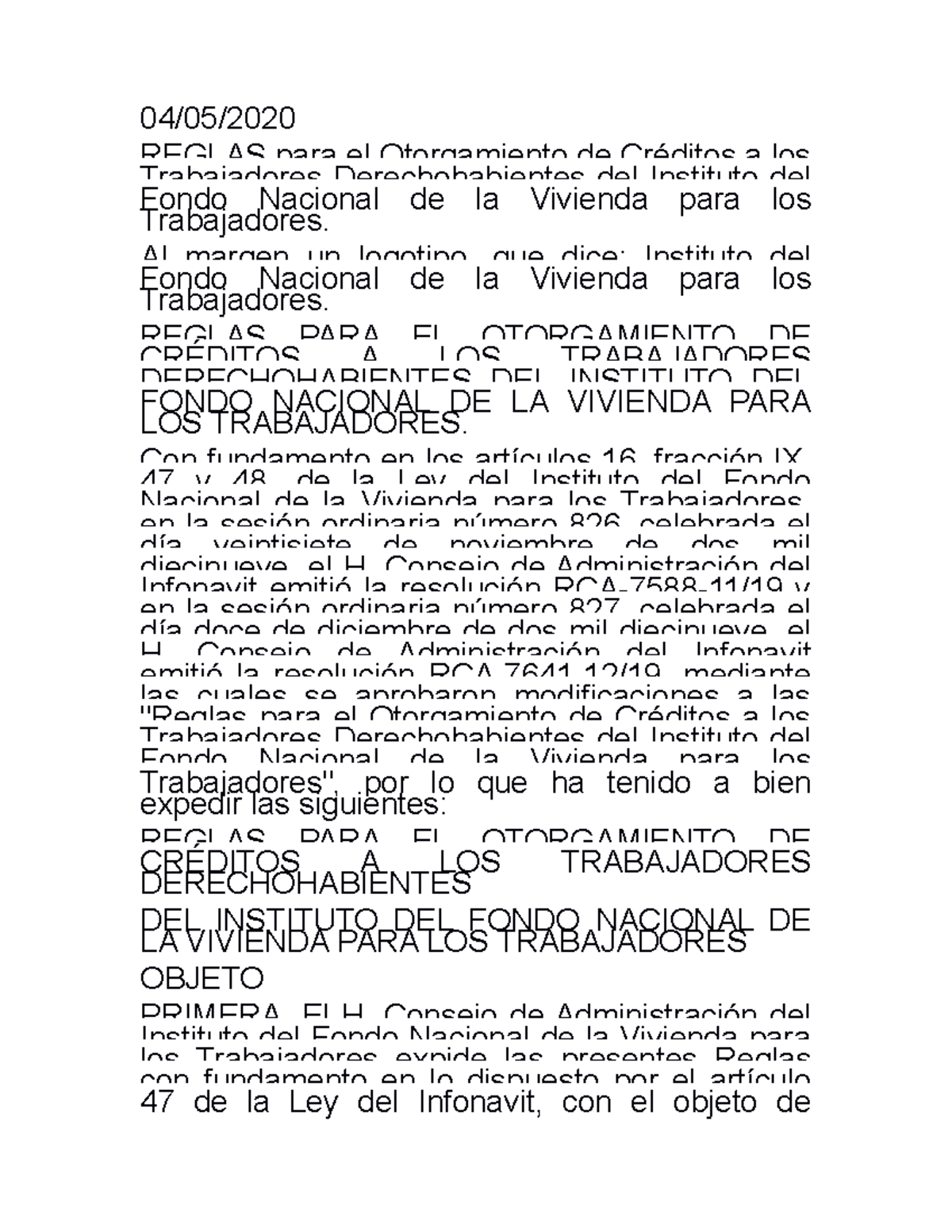 Condiciones Infonavit - 04/05/ REGLAS para el Otorgamiento de Créditos ...