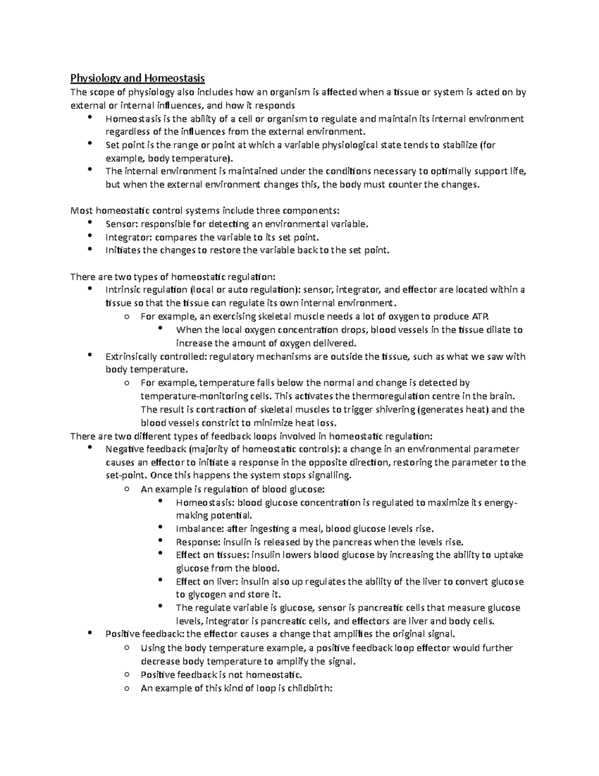 PHGY 215 module 1 - Notes - Physiology and Homeostasis The scope of ...