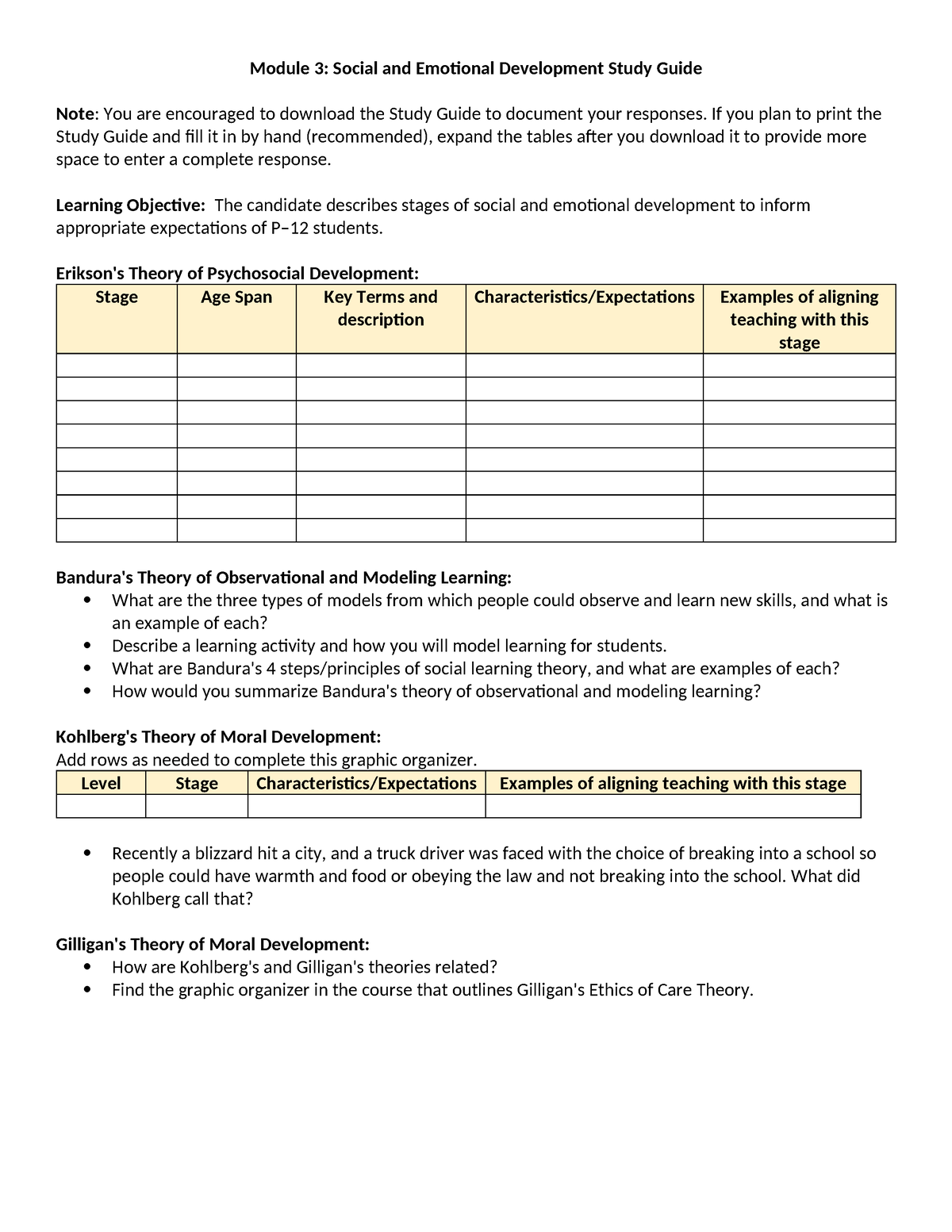 D094 d307 m3 study guide - Module 3: Social and Emotional Development ...