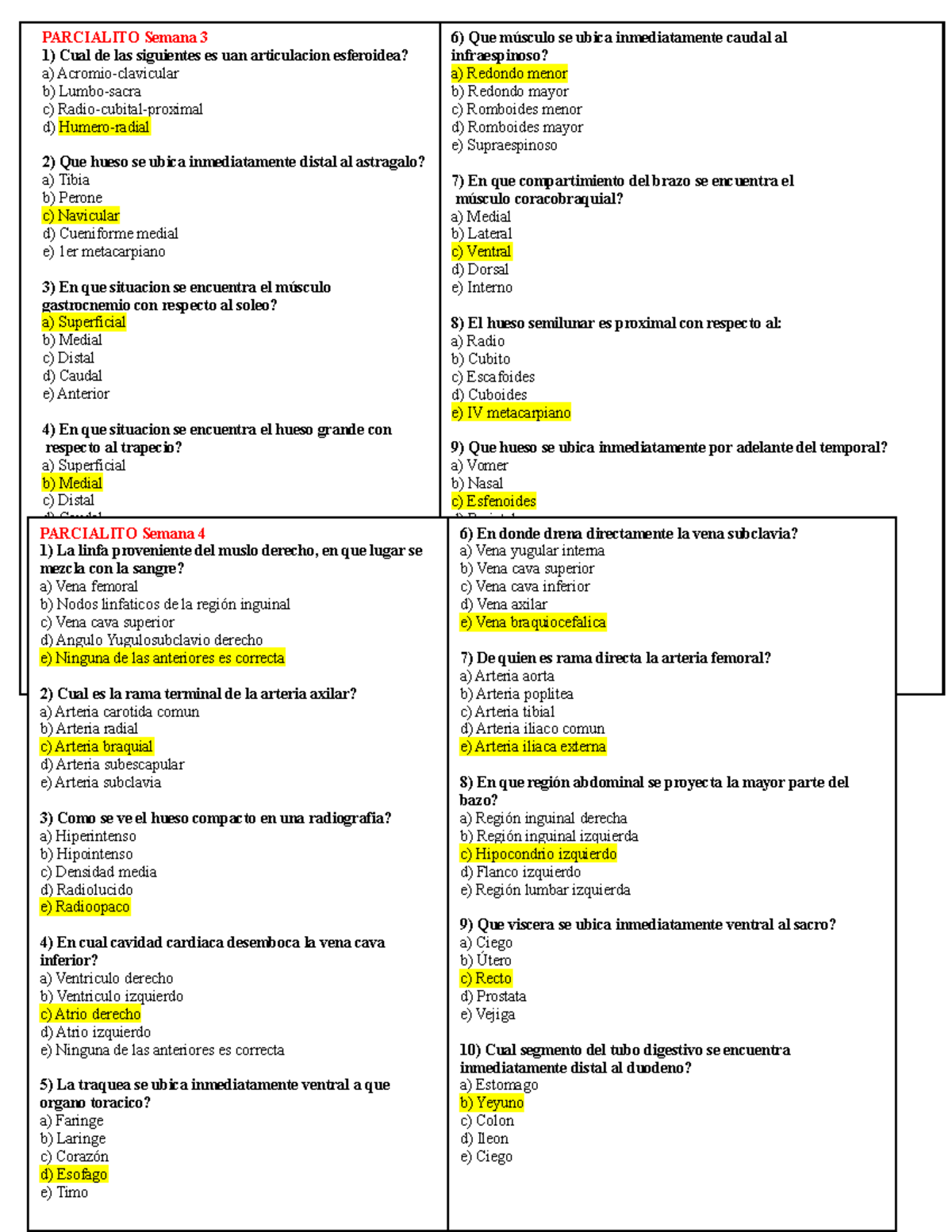 1. Parcialitos Anatomia-1 - PARCIALITO Semana 3 Cual De Las Siguientes ...