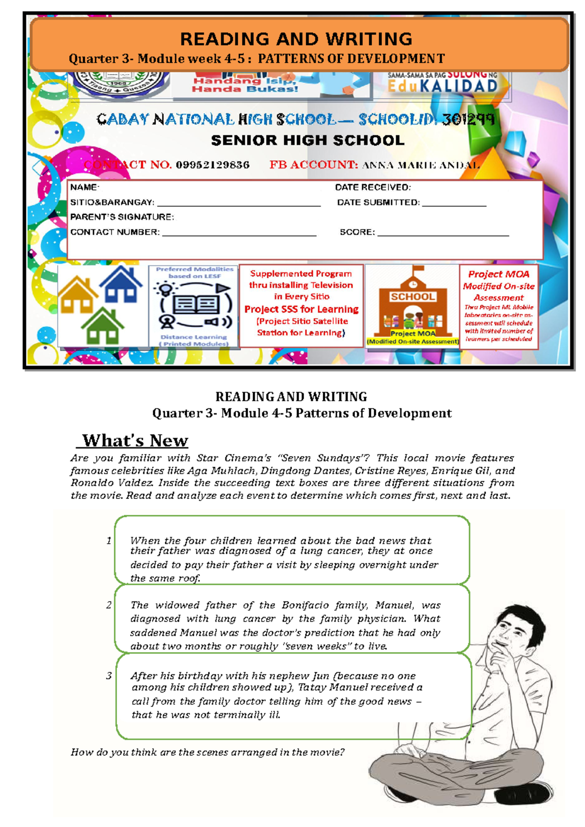 Answer Sheet RW Module 34 READING AND WRITING Quarter 3 Module 45