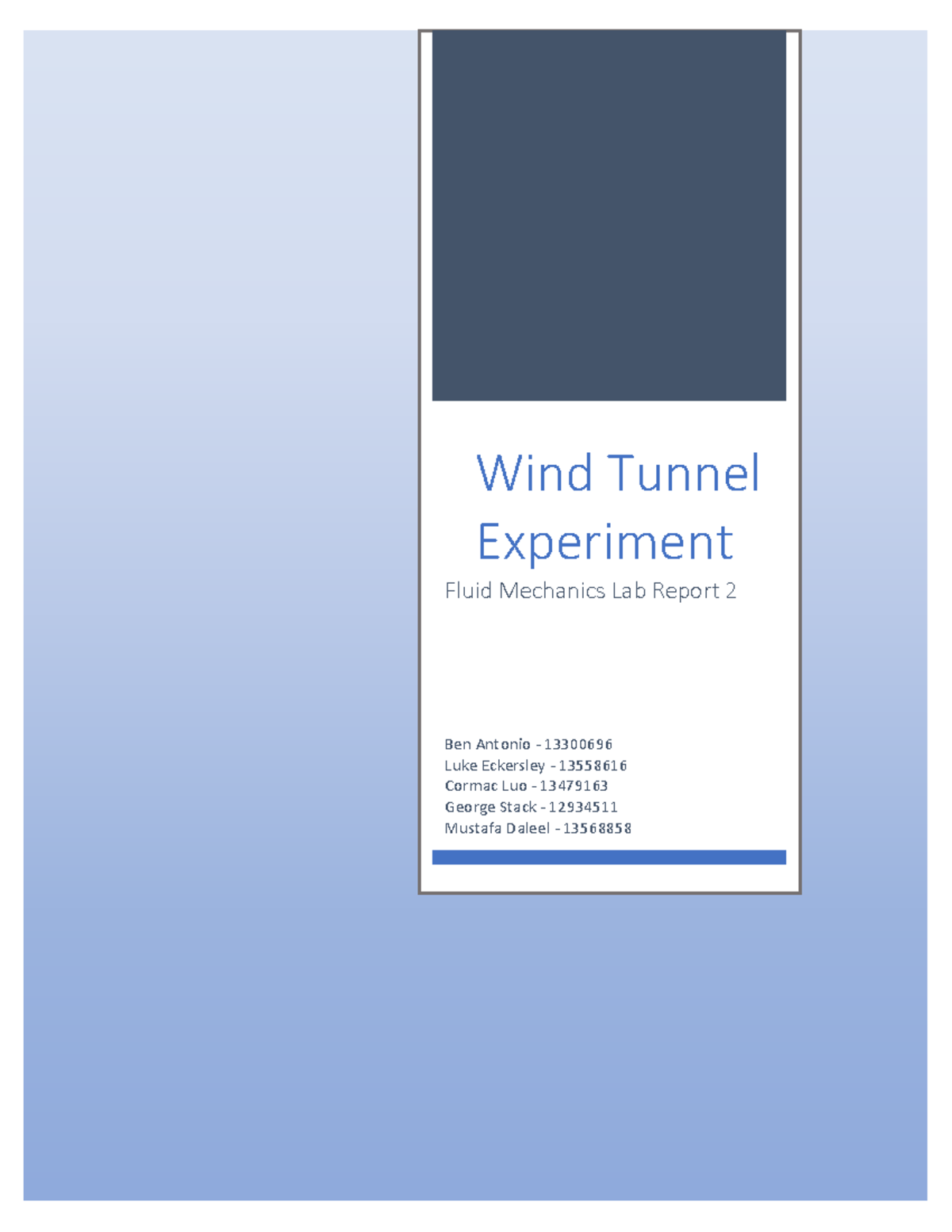 wind tunnel experiment fluid mechanics