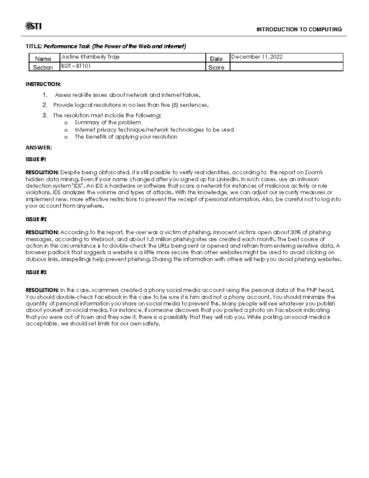 ORIG 1 - nonono - TITLE: Performance Task (The Power of the Web and ...