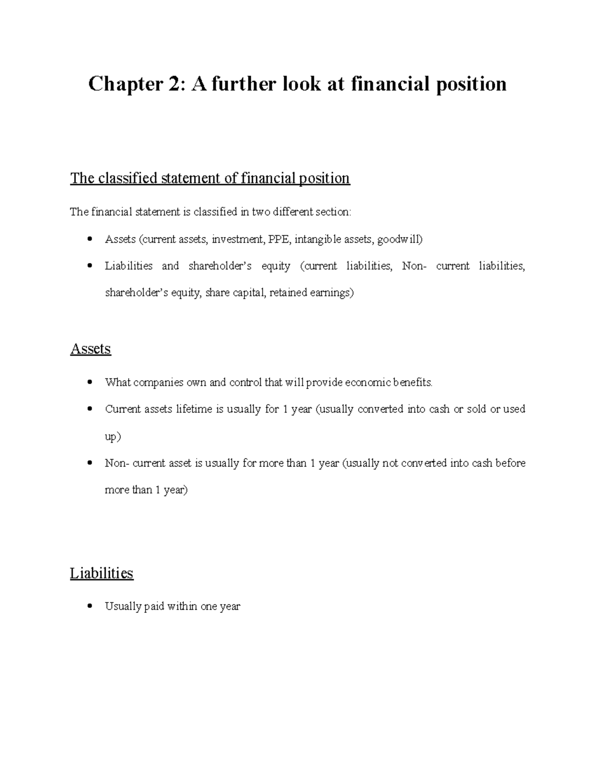 Chapter 2 accounting notes - Chapter 2: A further look at financial ...