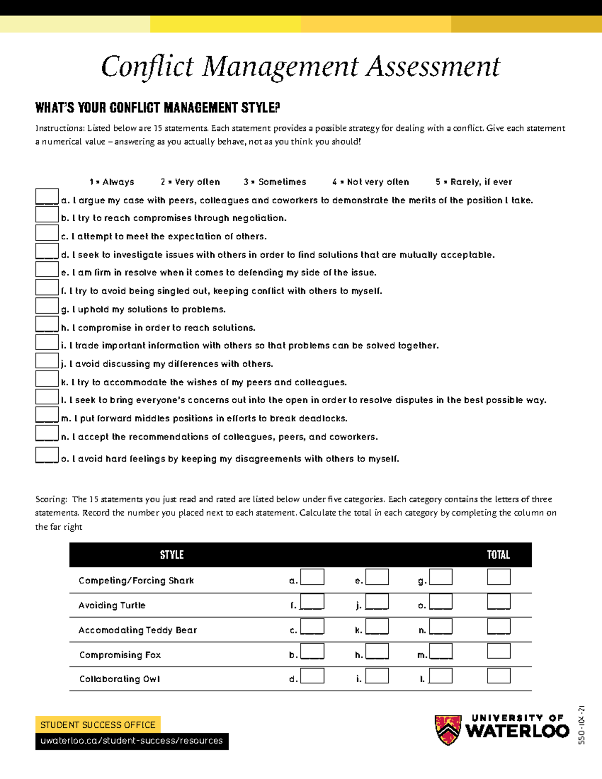 Conflict Management Assessment - Interactive PDF[21] - SSO-104- STUDENT ...