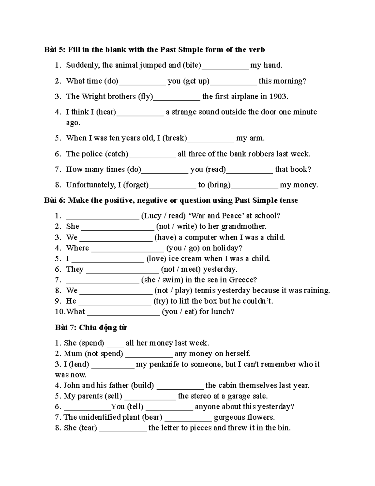 19 - English Speaking - Bài 5: Fill in the blank with the Past Simple ...