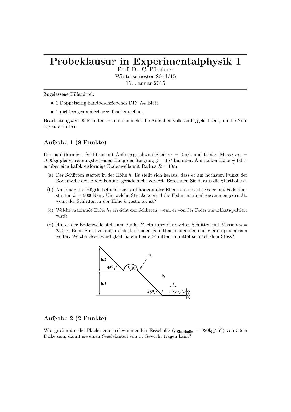 Probeklausur 16 Januar 2015, Fragen Und Antworten - Probeklausur In ...