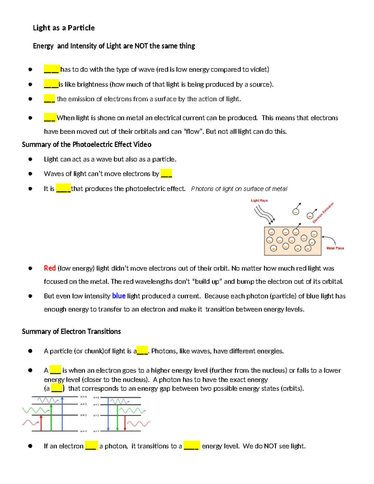 Copy of Light as a Particle - Light as a Particle Energy and Intensity ...