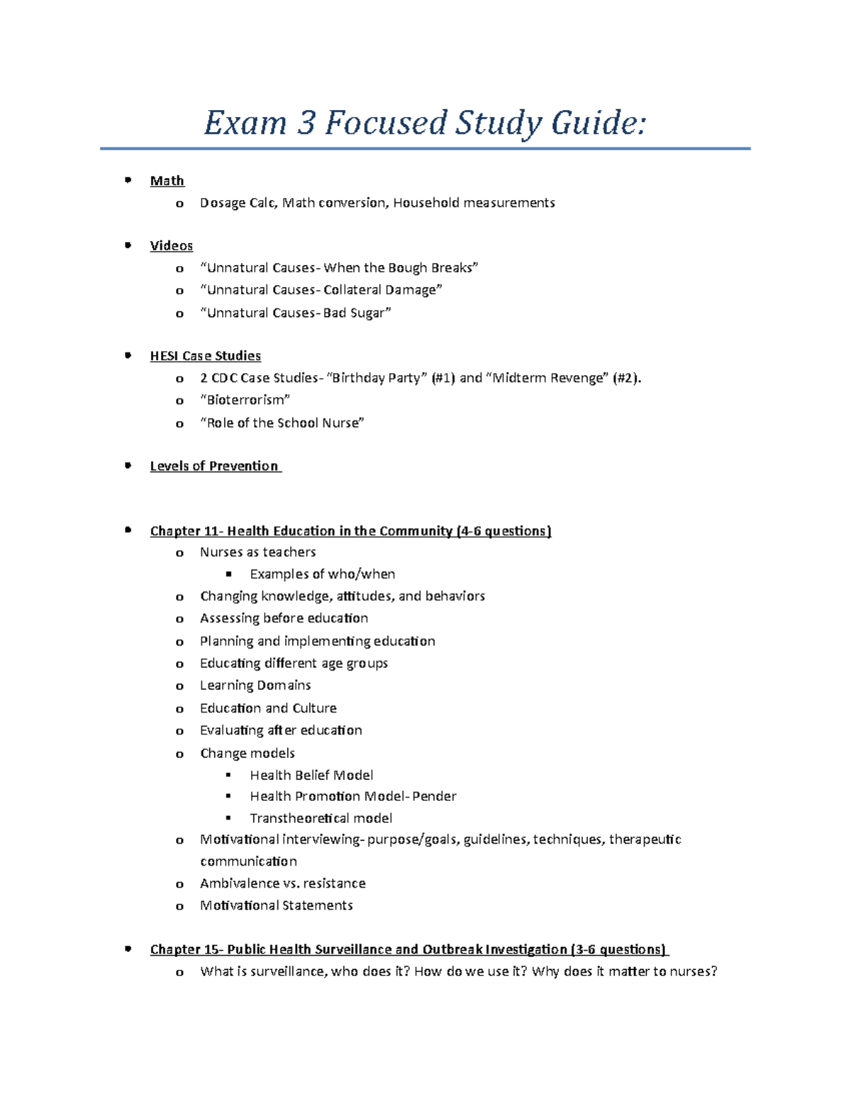 Exam 3 Focused Study Guide - Exam 3 Focused Study Guide: Math o Dosage ...
