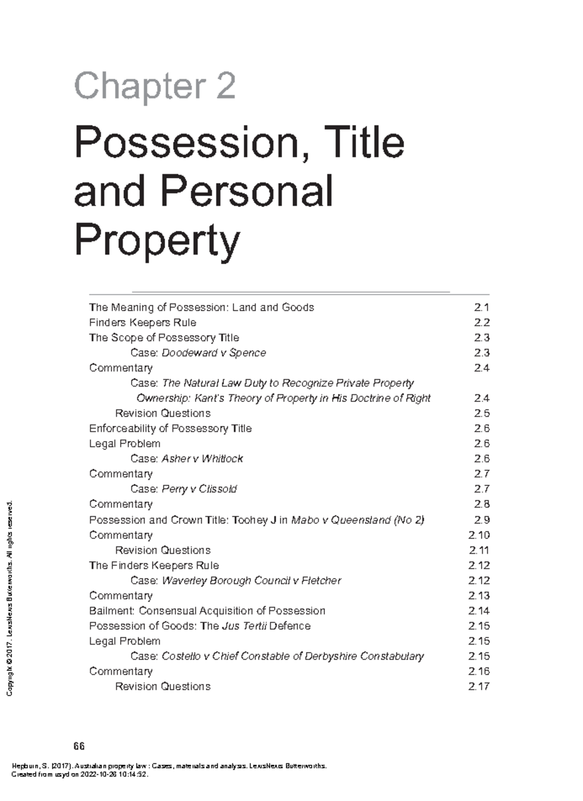 Australian Property Law Cases, Materials and Analy Possession, Title