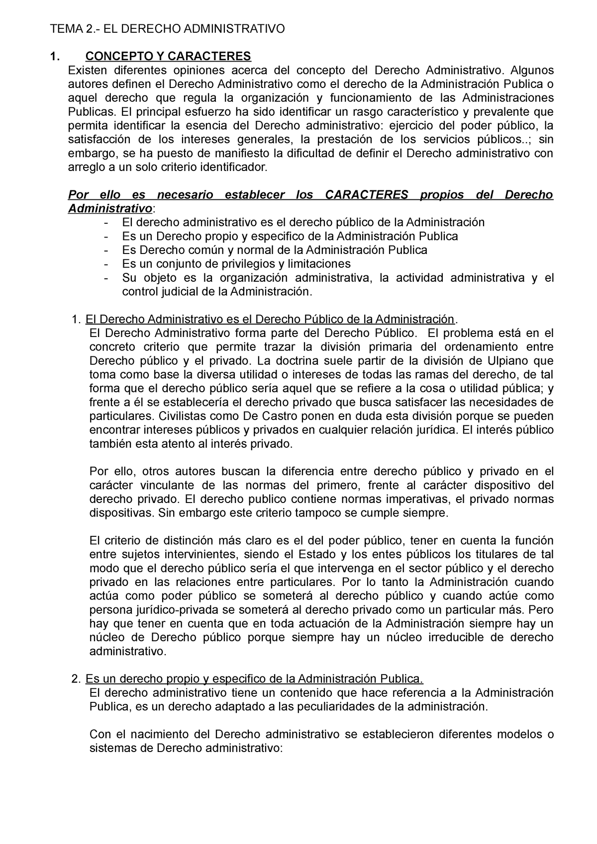 Lección 2.- EL Derecho Administrativo. 1. Concepto Y Caracteres. 2. Su ...