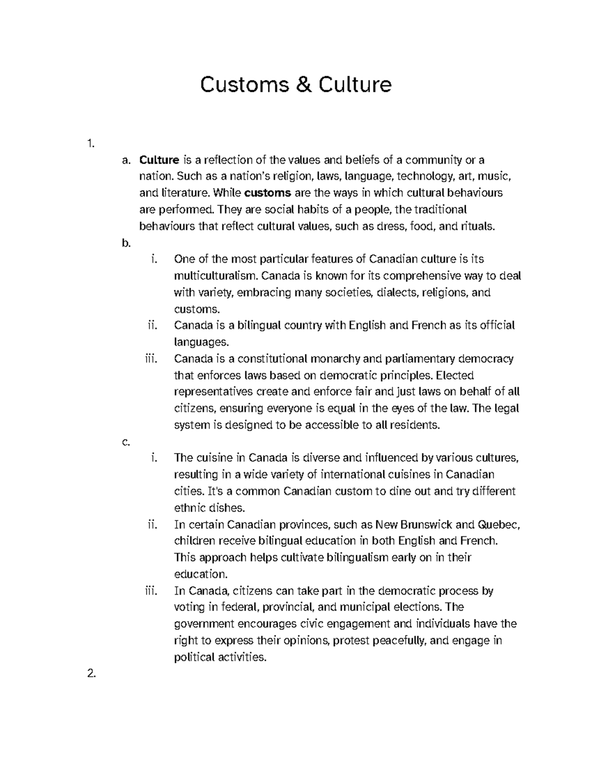 8.1 Textbooks Questions - Customs & Culture 1. a. Culture is a ...