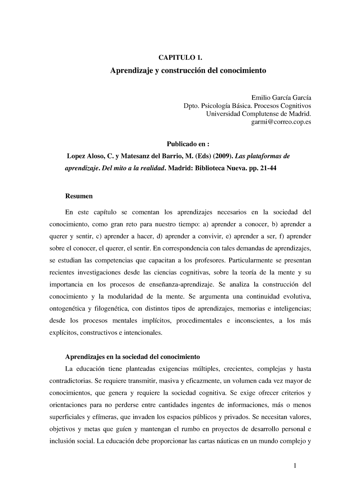 Aprendizaje Y Construcción Del Conocimiento 1 - CAPITULO 1. Aprendizaje ...