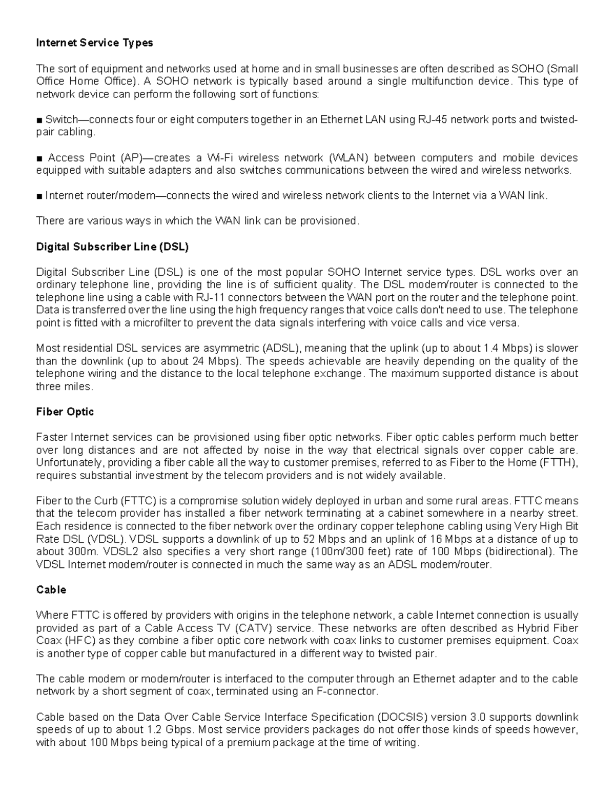 Week 10 Module - Internet Service Types The sort of equipment and ...