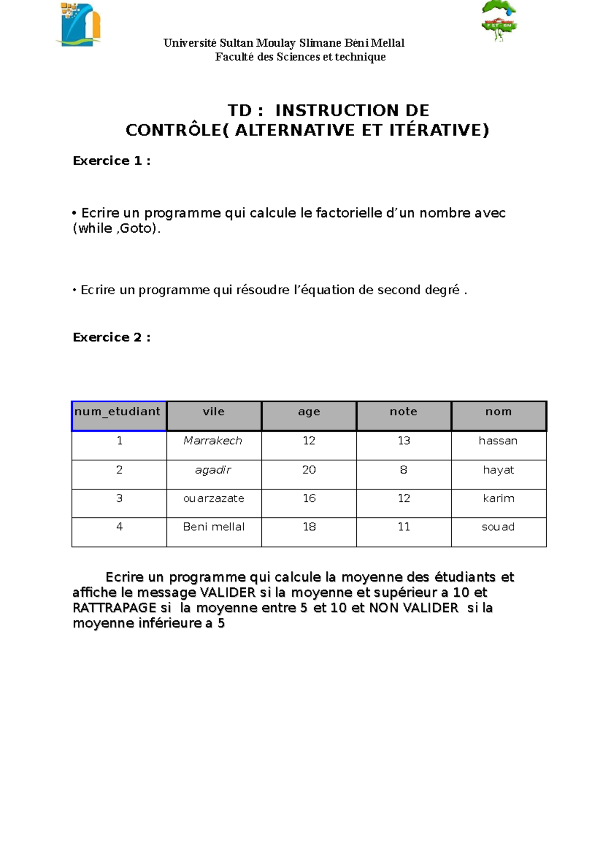 Td Base De Donnee - Université Sultan Moulay Slimane Béni Mellal ...