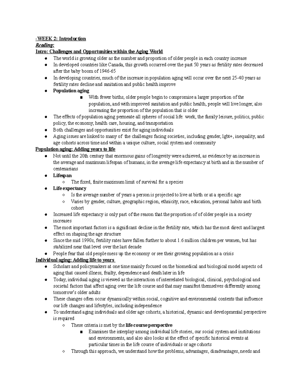 Hlthage 1BB3 Midterm - Readings + Lecture -WEEK 2: Introduction Reading ...