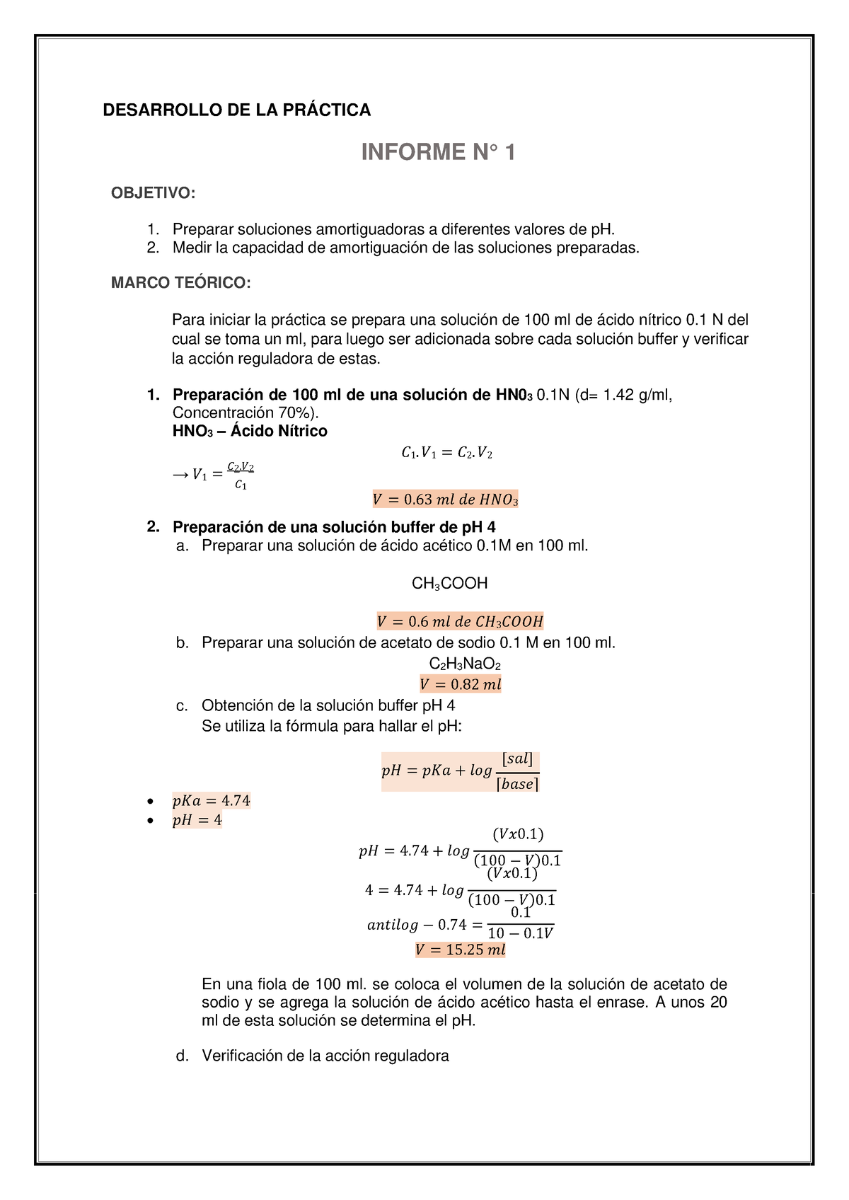 Soluciones Amortiguadoras - DESARROLLO DE LA PRÁCTICA INFORME N° 1 ...