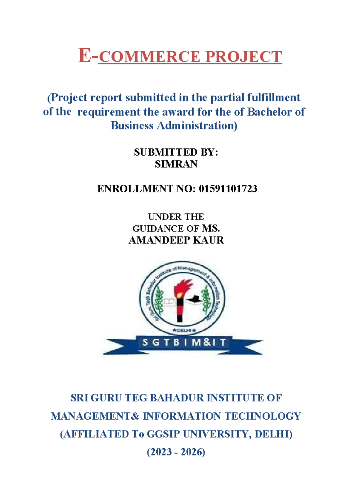 Simran E Commerce - E-COMMERCE PROJECT (Project report submitted in the ...