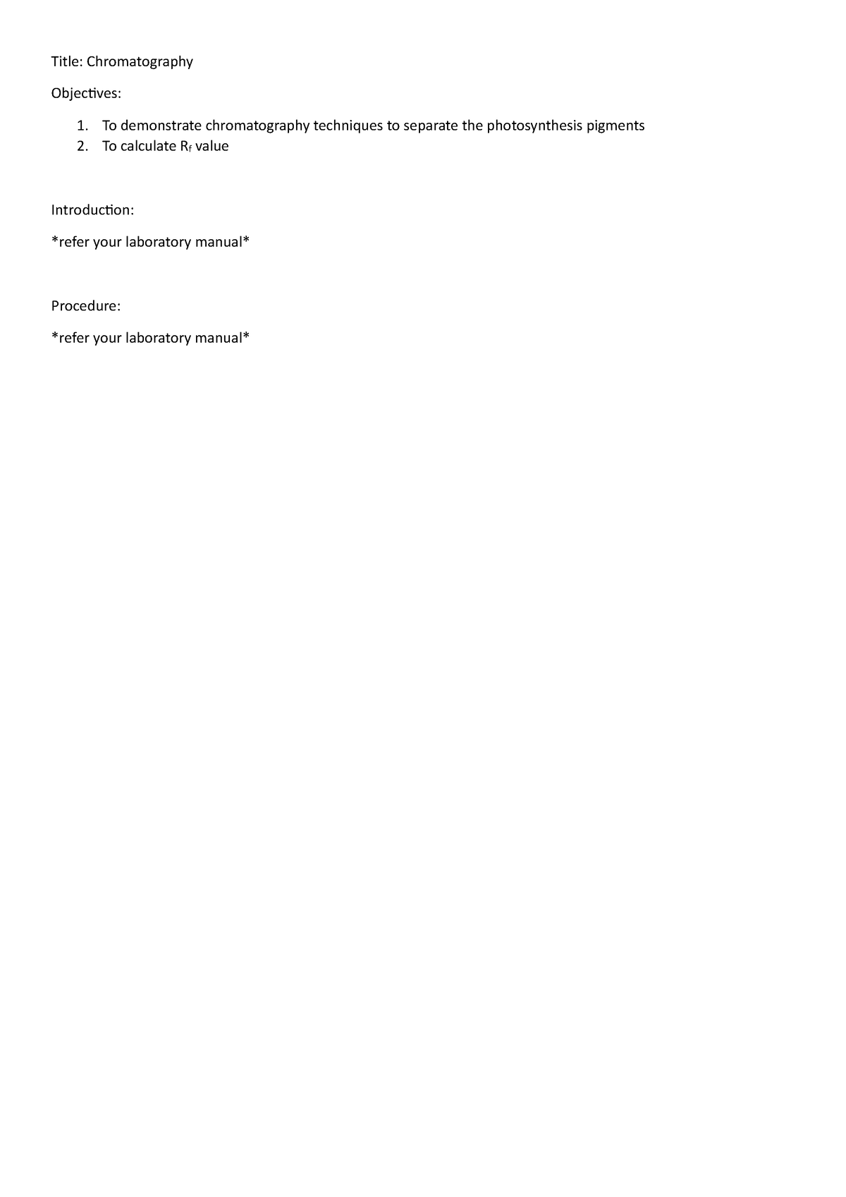 lab report sb025 experiment chromatography