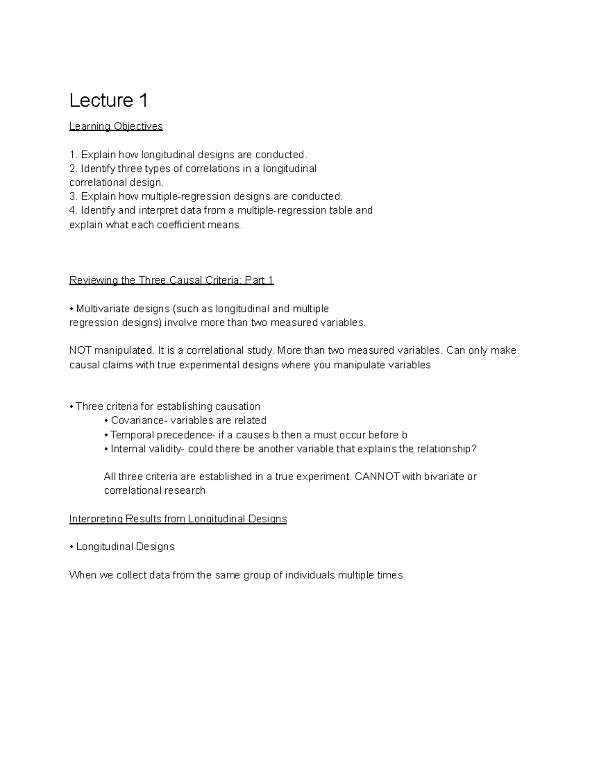 Lecture Notes - Lecture 1 Learning Objectives Explain how longitudinal ...