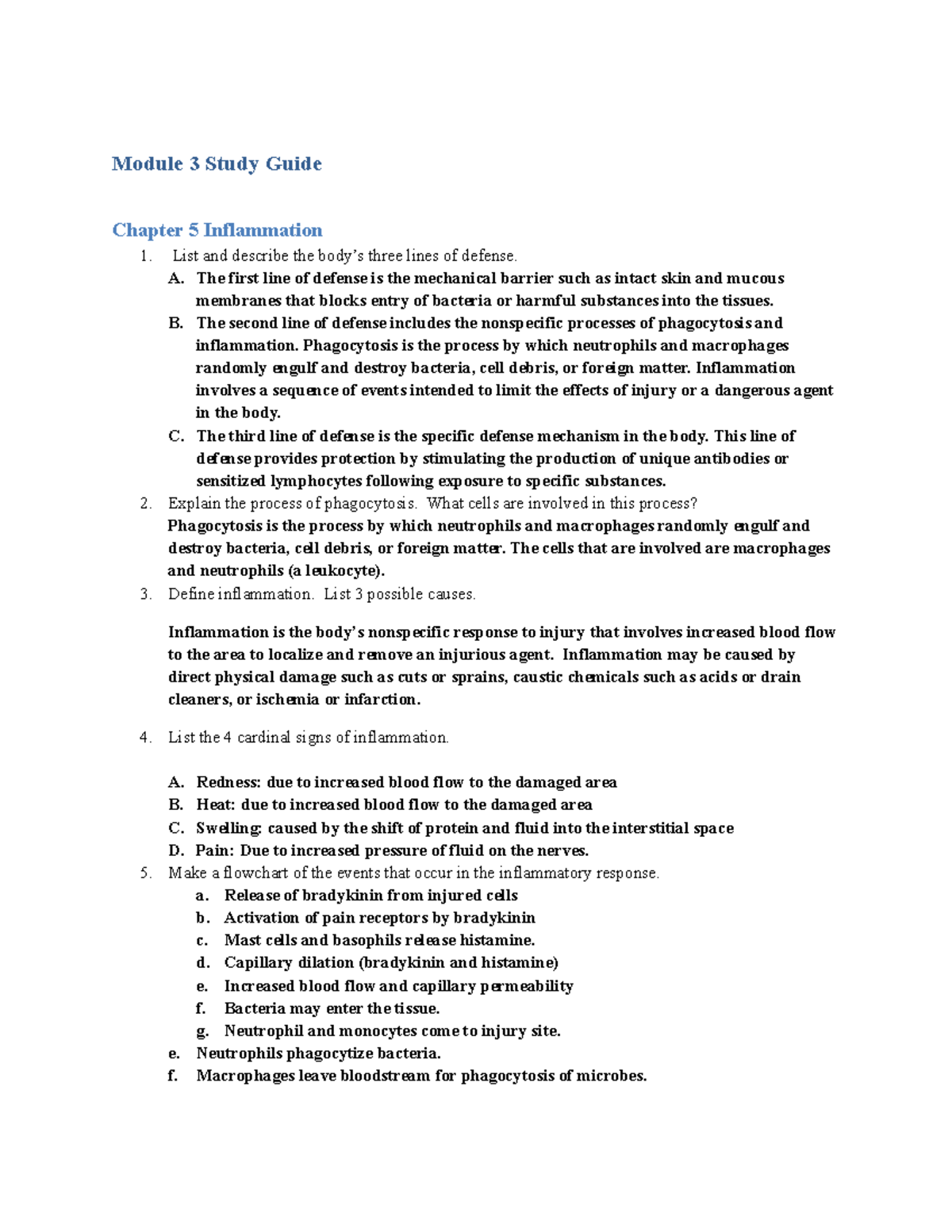 Intro to Human Pathophysiology Modules 3 - Module 3 Study Guide Chapter ...