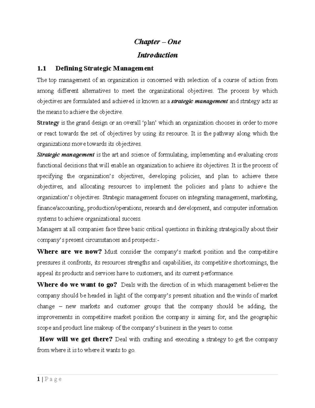 Ch-1 SM - Chapter – One Introduction 1 Defining Strategic Management ...