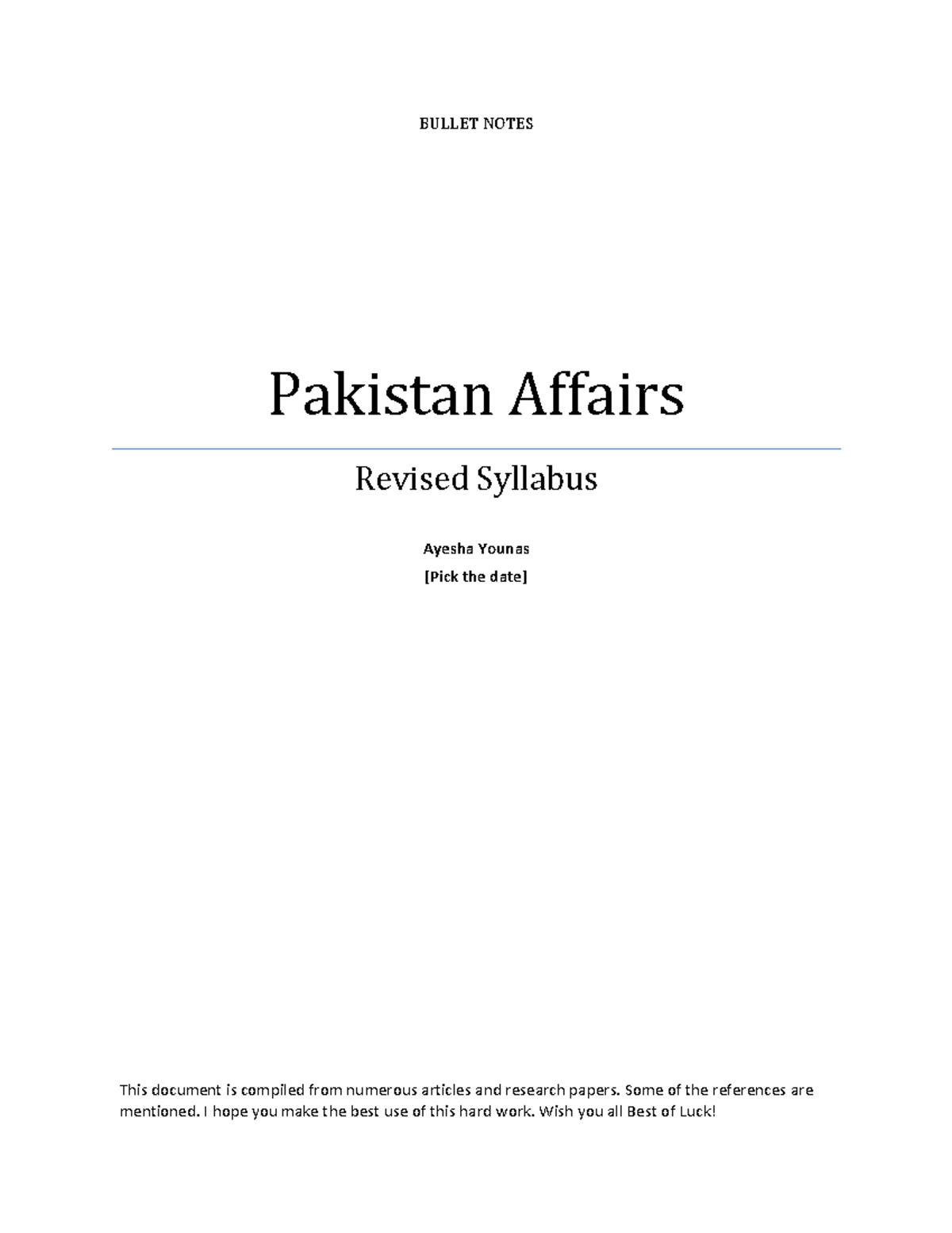 PA Notes by Ayesha Younas - BULLET NOTES Pakistan Affairs Revised ...