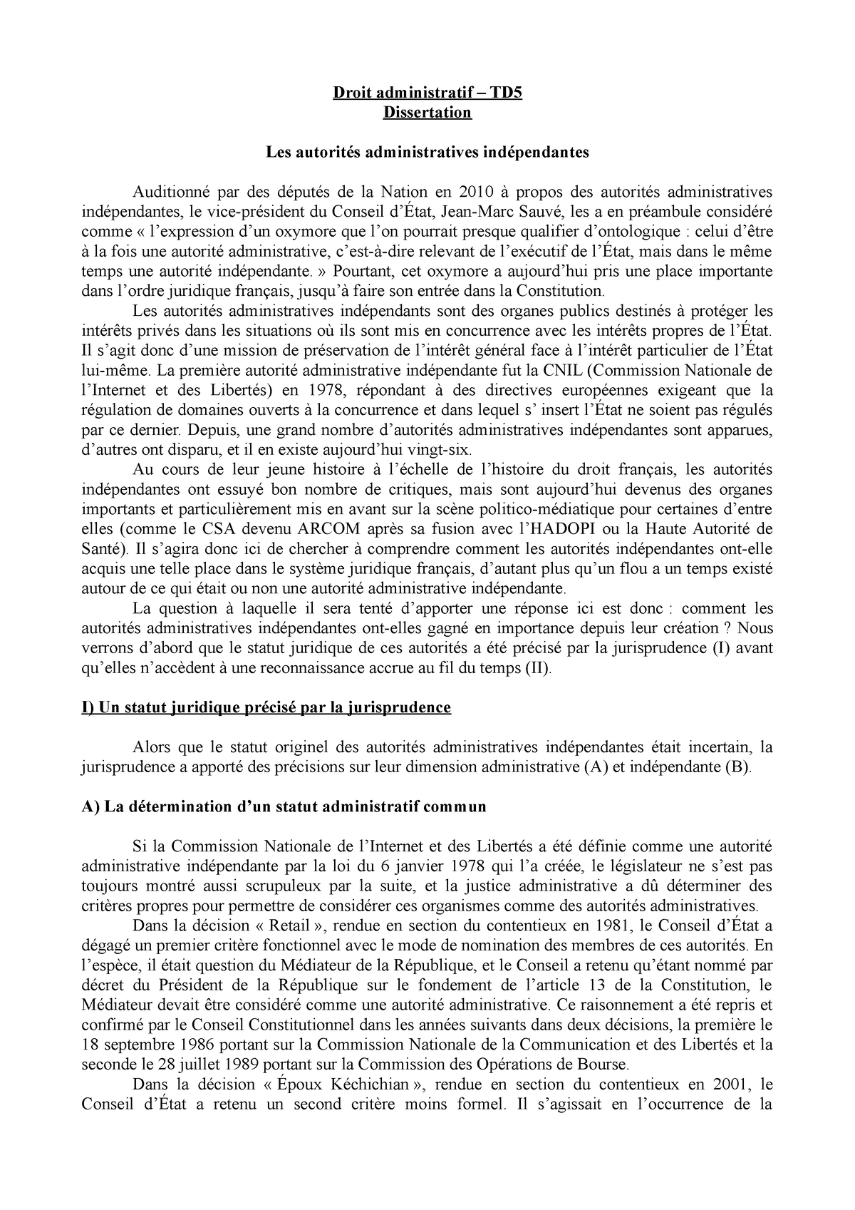 la dissertation en droit administratif