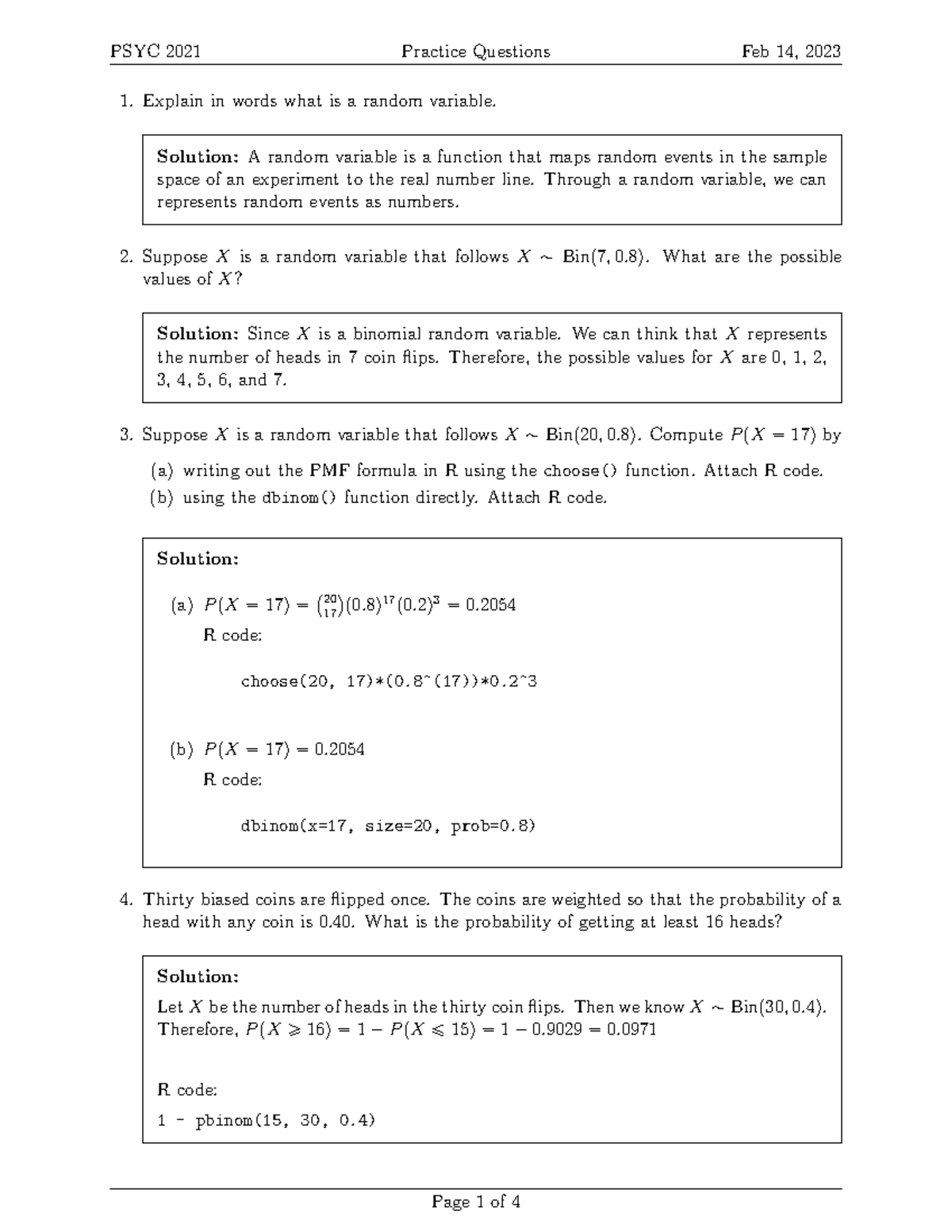 17 - practice questions - Explain in words what is a random variable ...