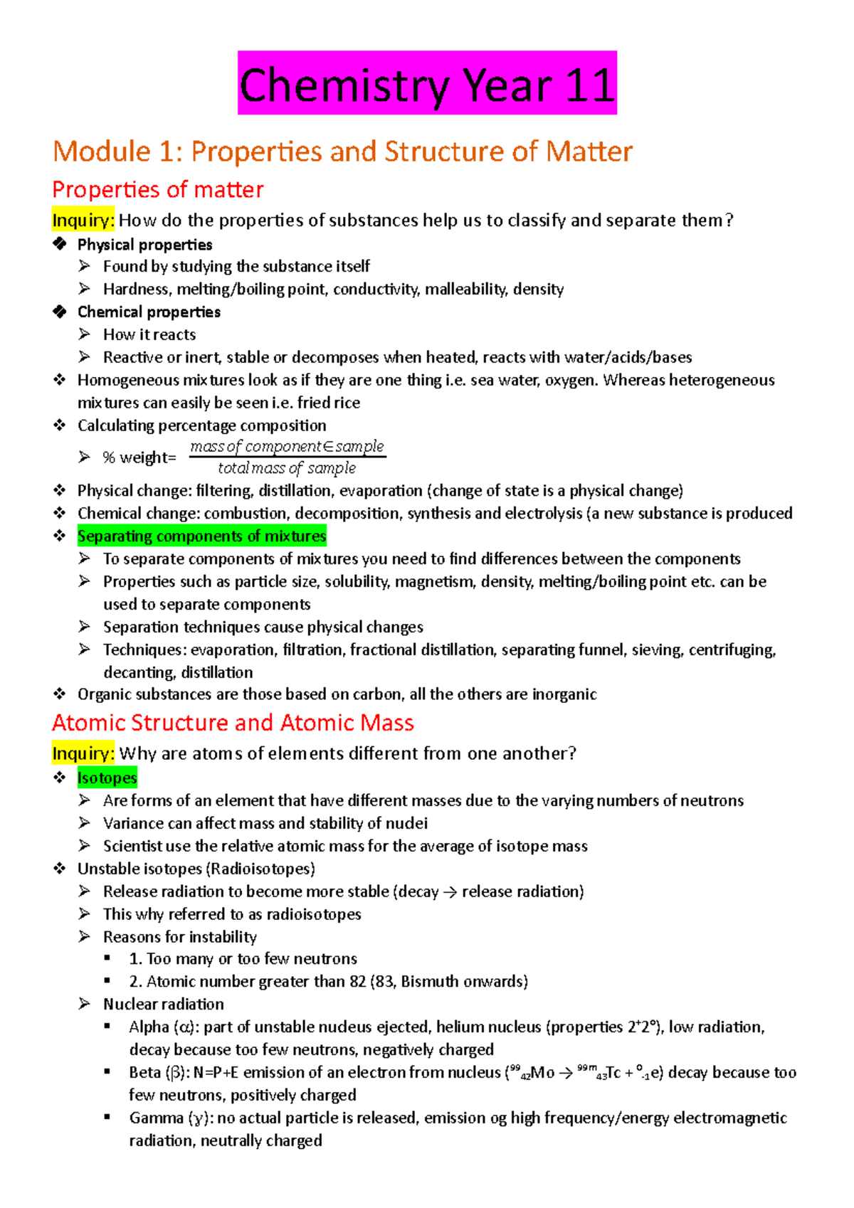 Full Summarised Topic Notes and course notes for examinations ...