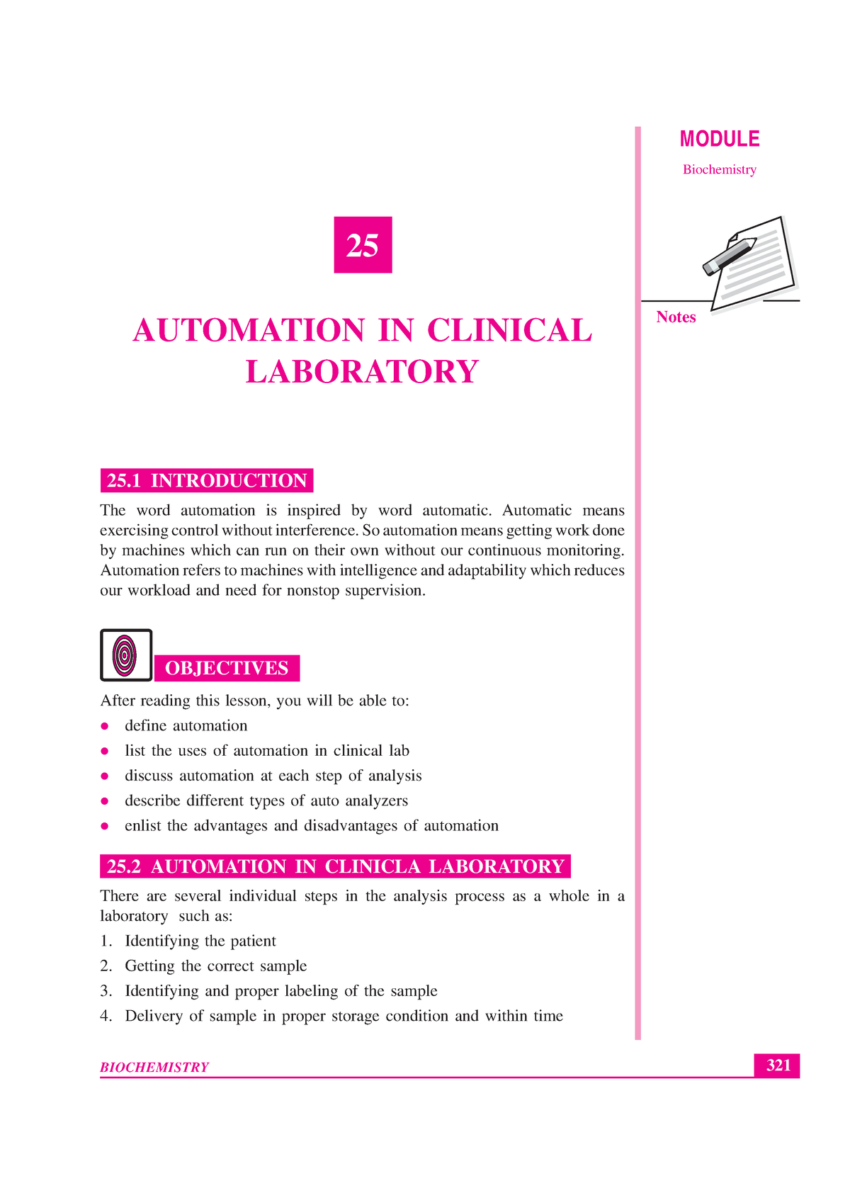 Automation Notes - 321 Automation In Clinical Laboratory MODULE ...