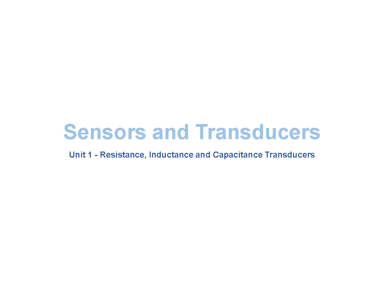 Unit1a Study notes Sensors and Transducers Unit 1 Resistance