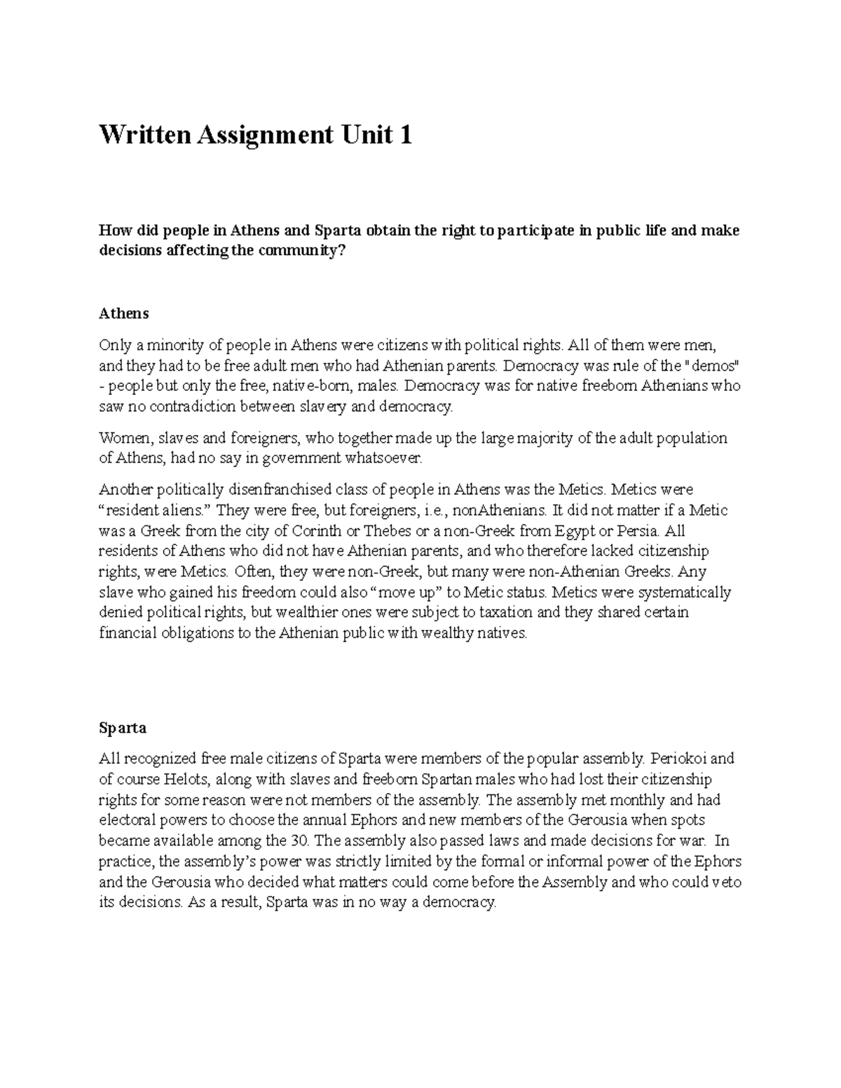 Written Assignment Unit 1 - All of them wereand they had to be free ...