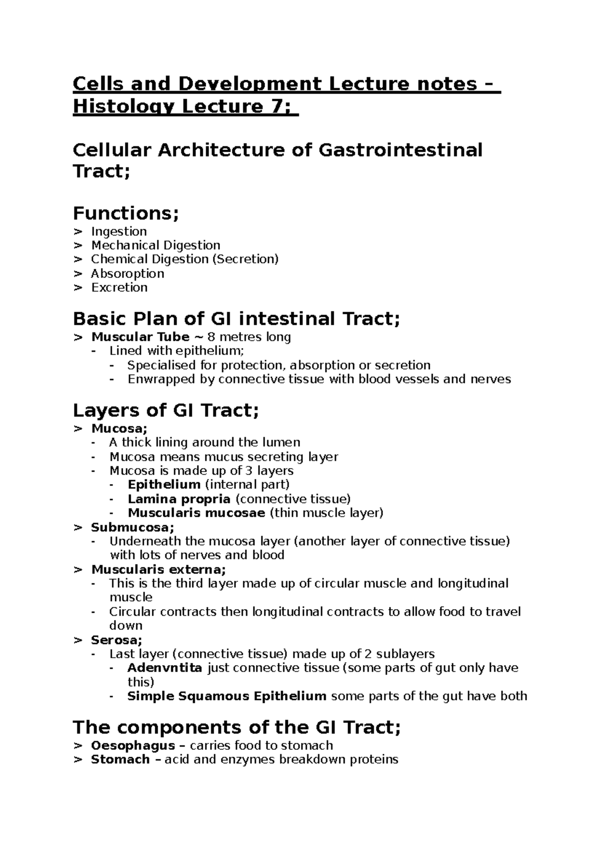 Cells and Development Lecture notes – Histology Lecture 7 - Studocu