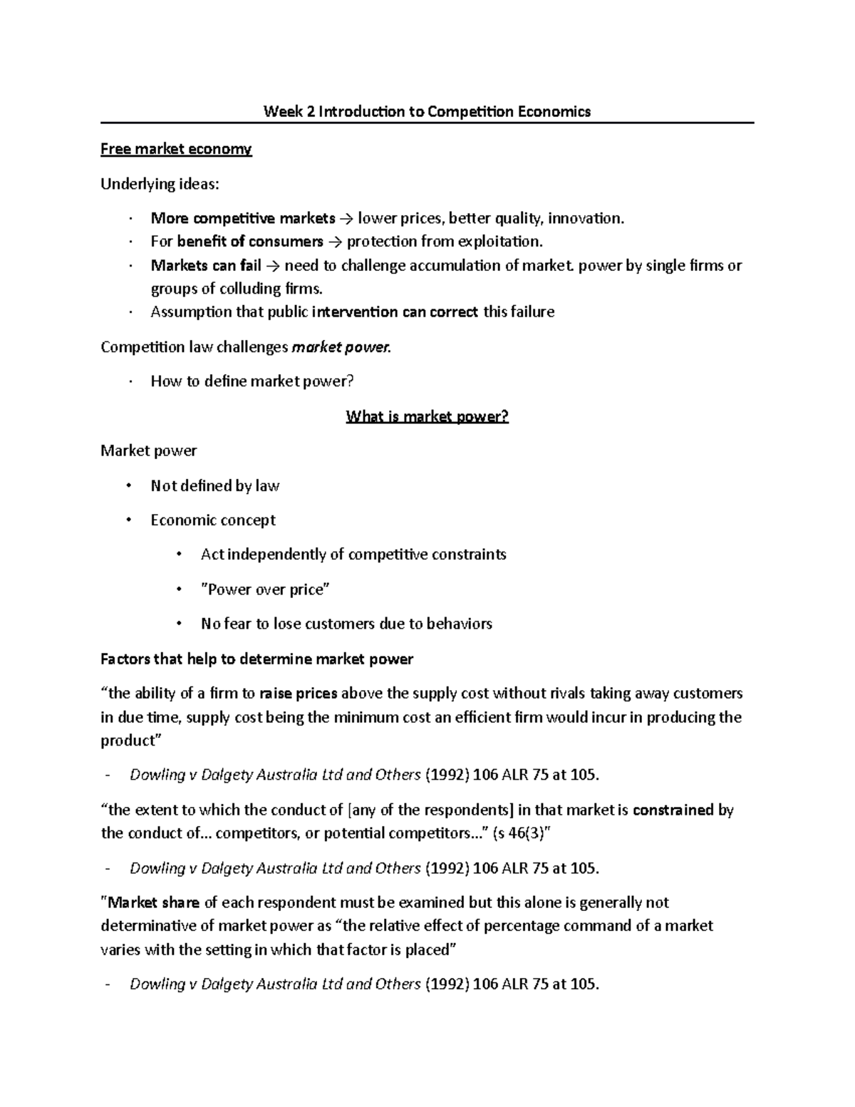 Week 2 Introduction to Competition Economics - Week 2 Introduction to ...