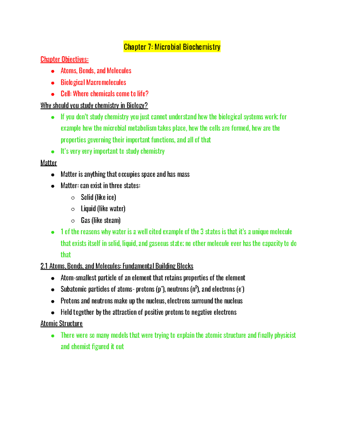 Chapter 7 - Chapter 7: Microbial Biochemistry Chapter Objectives: Atoms ...