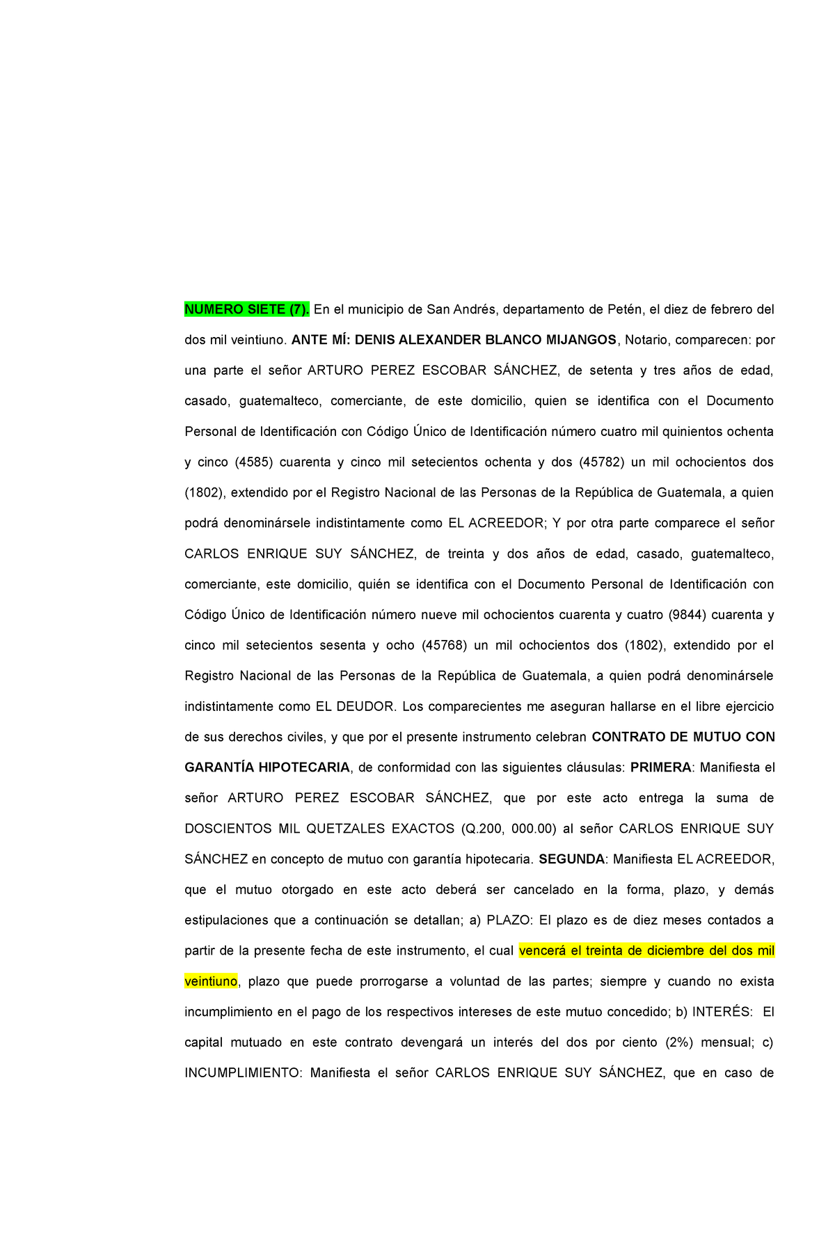 7. Escritura de Contrato de Mutuo Con Garantía Hipotecaria - NUMERO ...