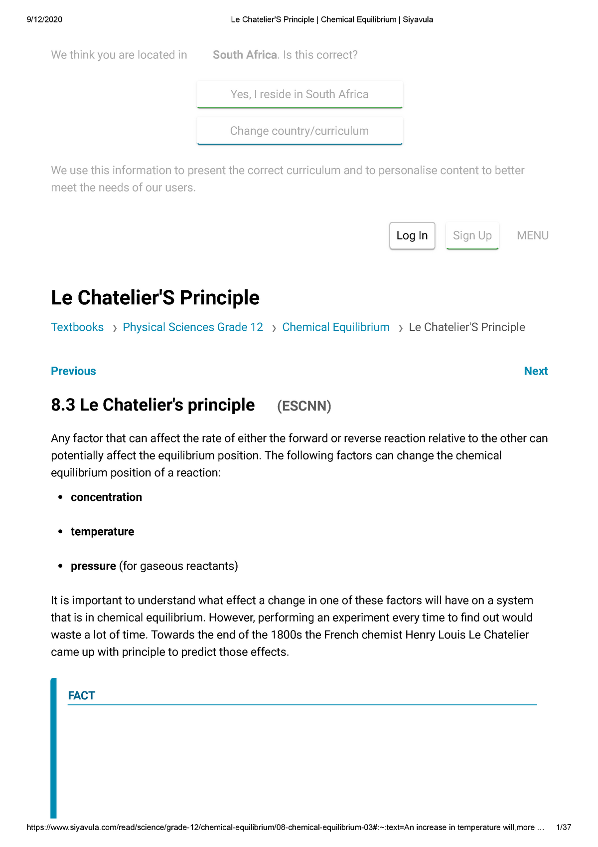 Le Chatelier S Principle Studocu