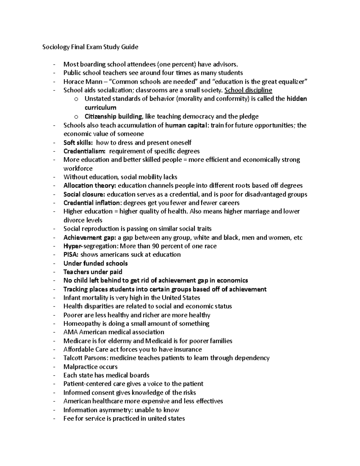 Sociology Final Exam Study Guide - Public school teachers see around ...
