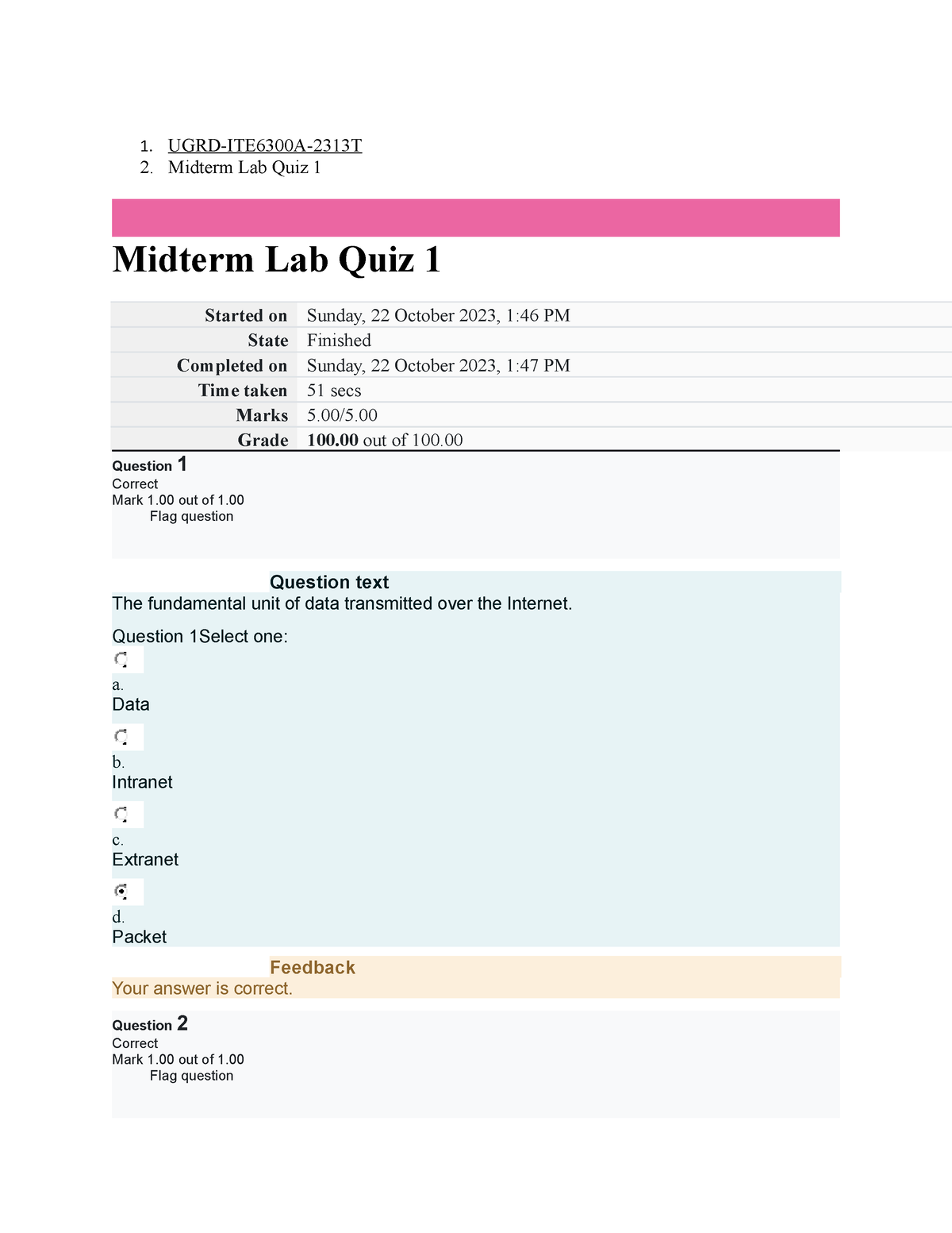 UGRD-ITE6300A Information Management Midterm Lab Quiz 1 - 1. UGRD ...