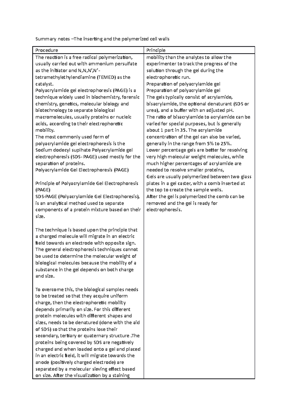 Summary notes –The inserting and the polymerized cell walls ...