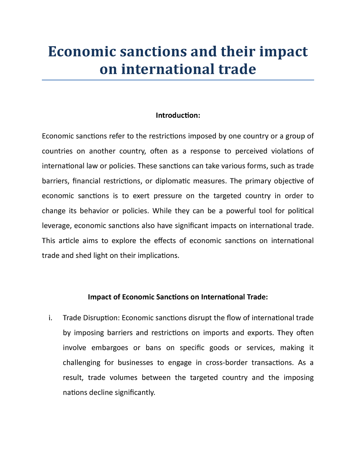 thesis about economic sanctions