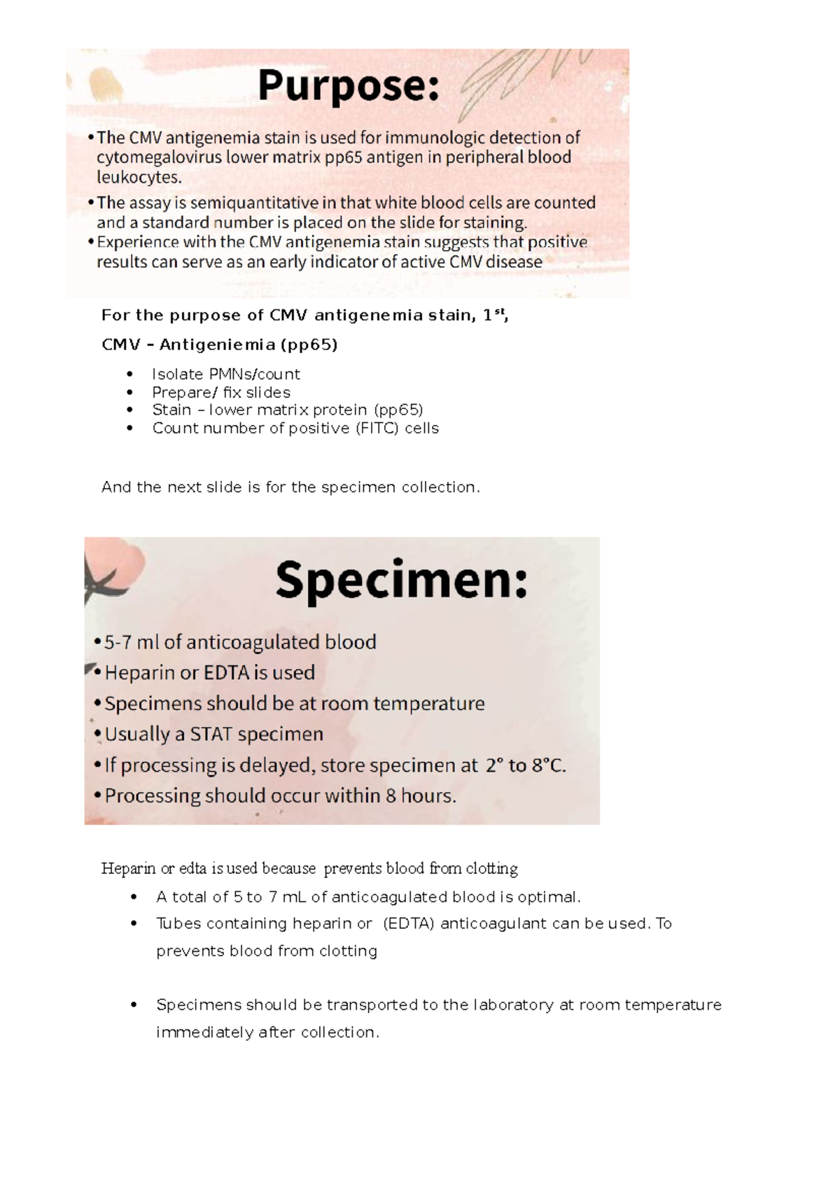 Mycv lab report - Academic - For the purpose of CMV antigenemia stain ...