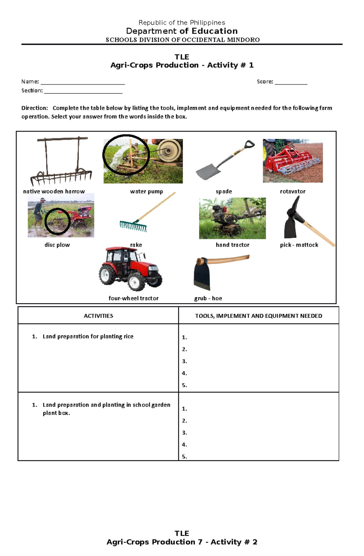 AGRI 7 Activity Sheet Republic of the Philippines Department of