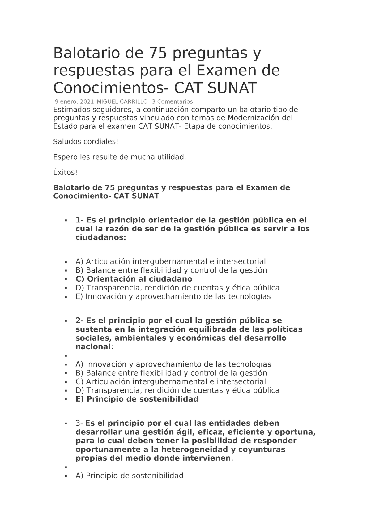 Examen De Conocimientos Balotario De 75 Preguntas Y Respuestas ...