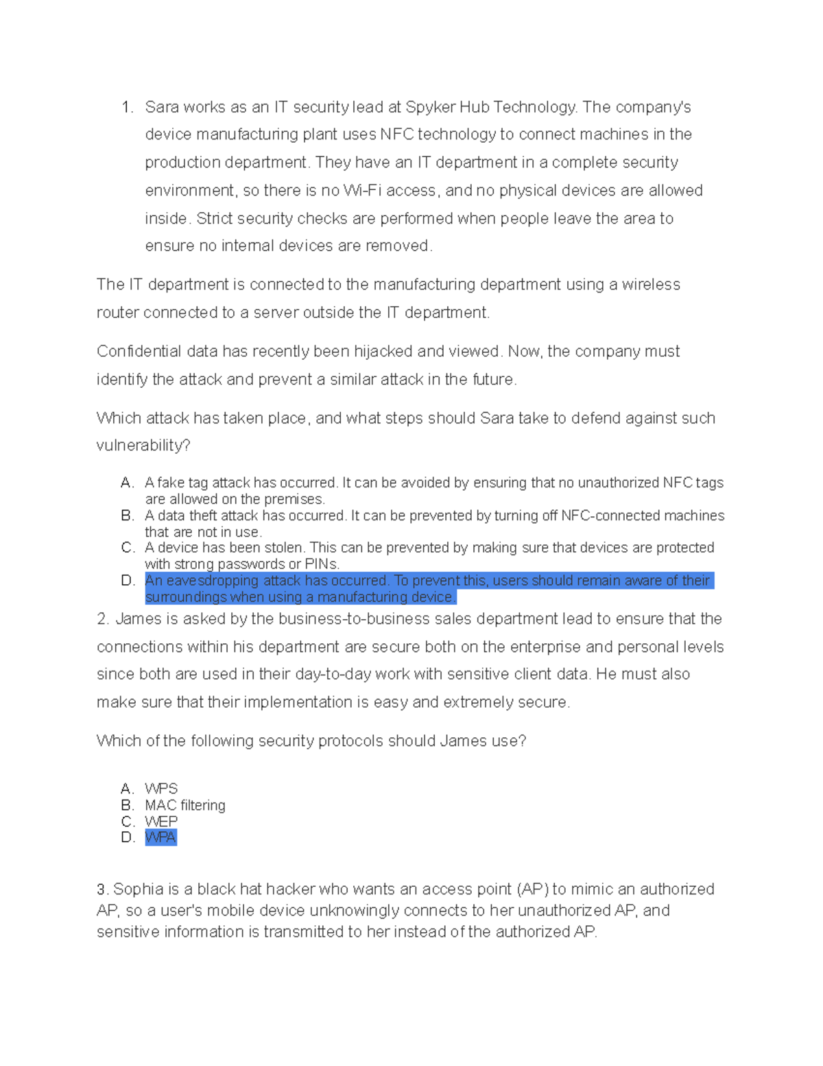 Chapter 11 practice questions 1 sara works as an it security lead at
