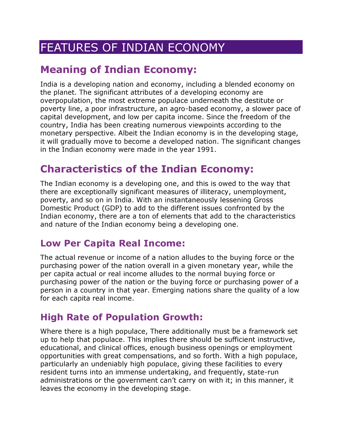 indian economy essay