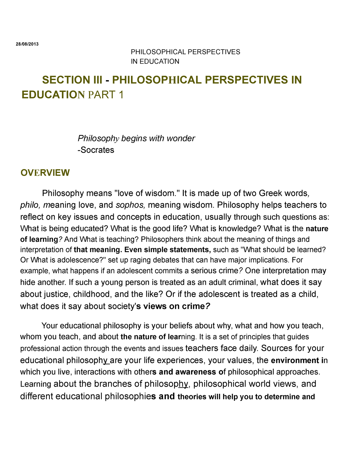 philosophical and sociological perspectives of education question papers