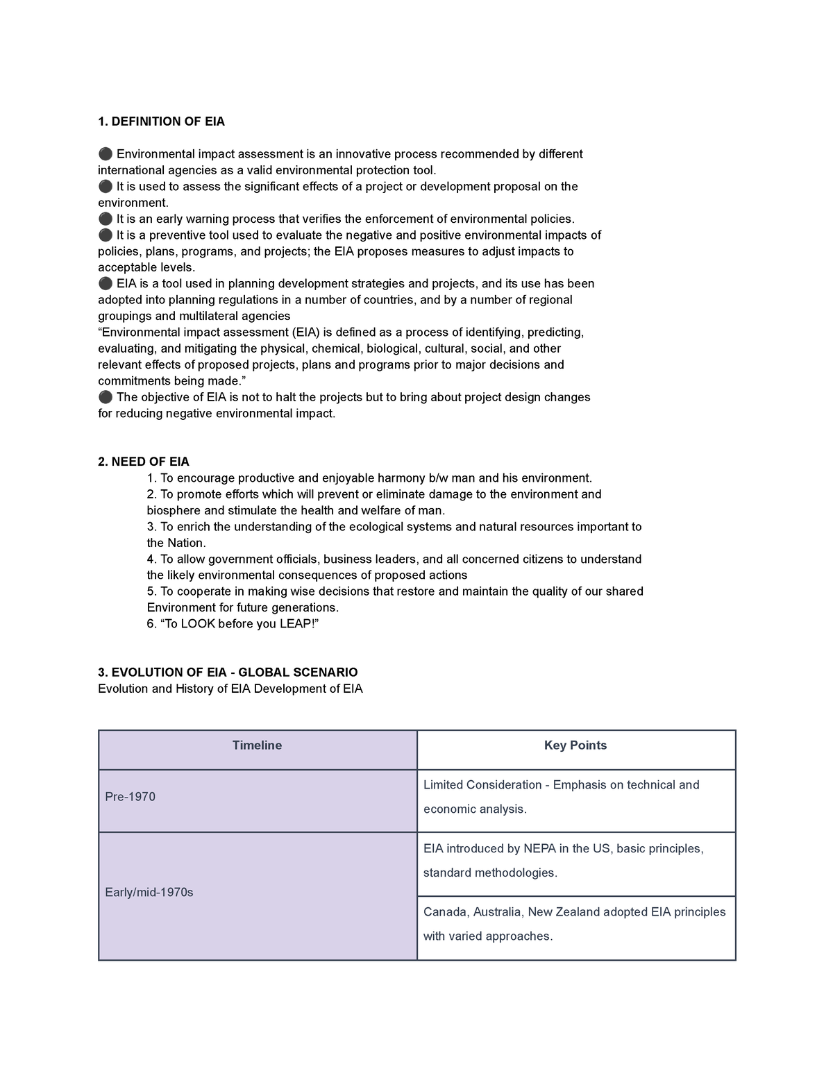 EIA-MOD1 - MOD 1 NOTES - 1. DEFINITION OF EIA ⚫ Environmental impact ...